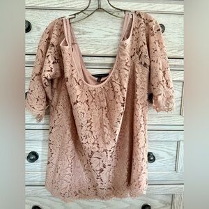 White House Black Market (WHBM) Blush Pink Lace Scoop Neck Top